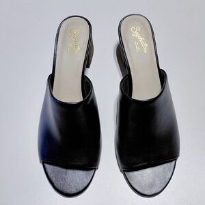 SEYCHELLES  Women's Adapt Black Leather Slide Sandals Size 8.5